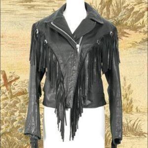 Fringed black leather jacket 70s